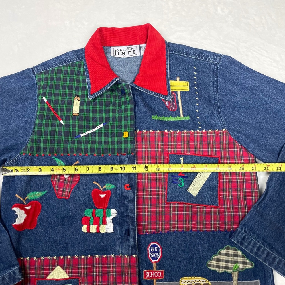 Keren Hart Denim Jacket Cotton Women S Blue Excellent Teacher Back to School - Picture 8 of 9